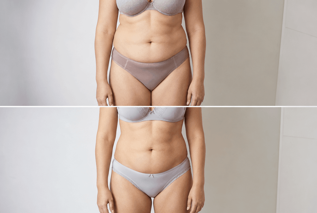 Boczki i fałd brzucha przed i po kriolipolizie LipoCryo – modelowanie talii (klientka 2)